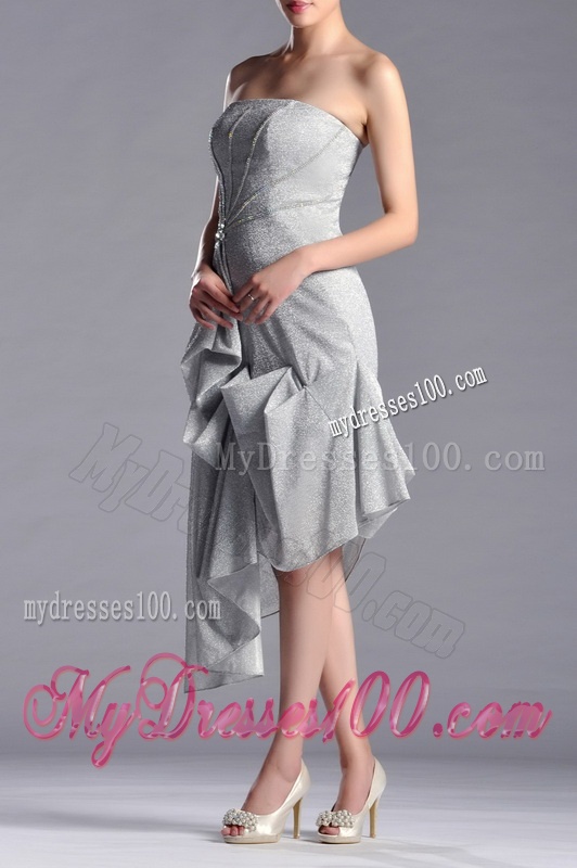 Discount Side Zipper Strapless Silver Mother of The Bride Dress in Asymmetrical