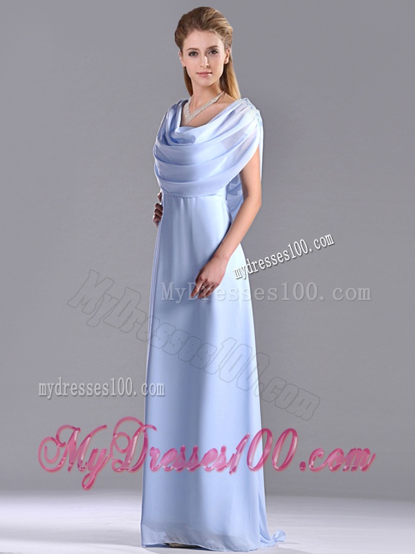 Elegant Spaghetti Straps Light Blue Long Mother of The Bride Dress in Chiffon