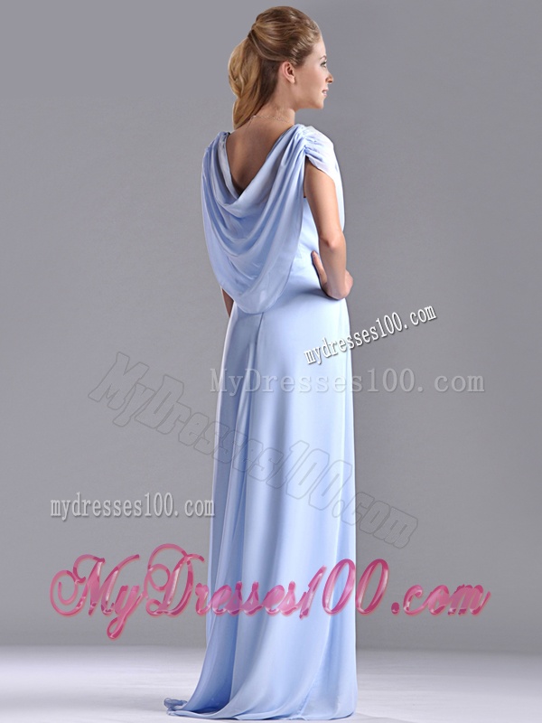 Elegant Spaghetti Straps Light Blue Long Mother of The Bride Dress in Chiffon