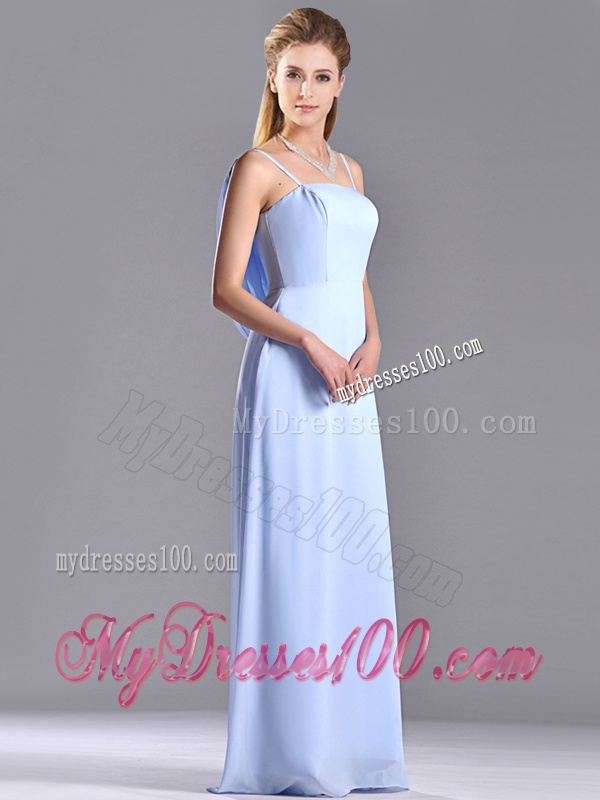 Elegant Spaghetti Straps Light Blue Long Mother of The Bride Dress in Chiffon
