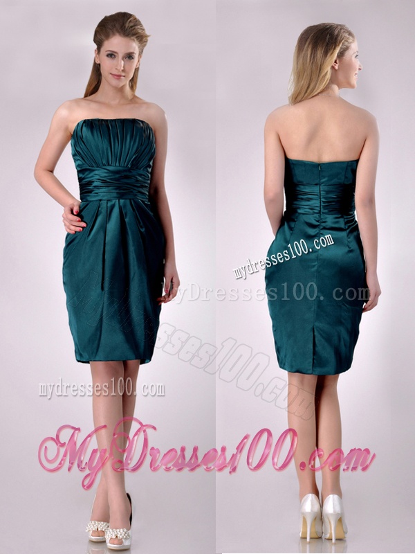 Exclusive Column Ruched Decorated Bodice Mother of The Bride Dress in Hunter Green