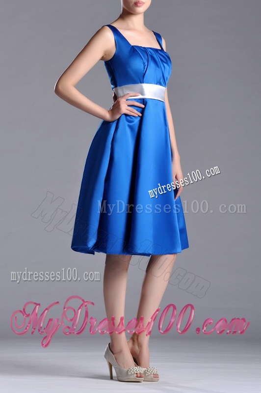 Exquisite Empire Square Taffeta Blue Mother of The Bride Dress with White Belt
