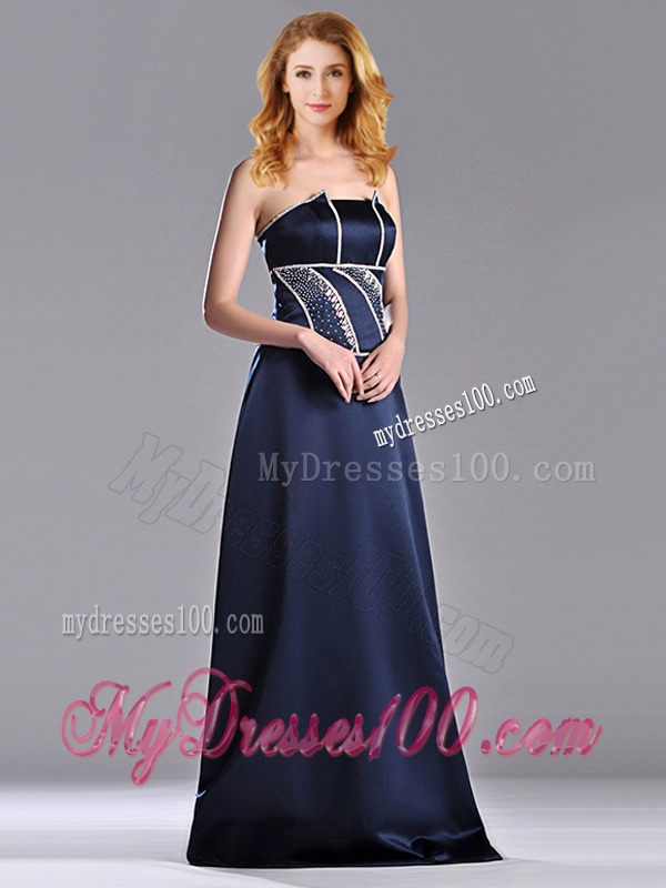 Fashionable Column Strapless Taffeta Long Mother of The Bride Dress in Navy Blue