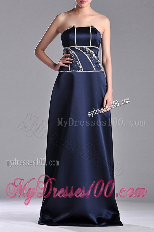 Fashionable Column Strapless Taffeta Long Mother of The Bride Dress in Navy Blue