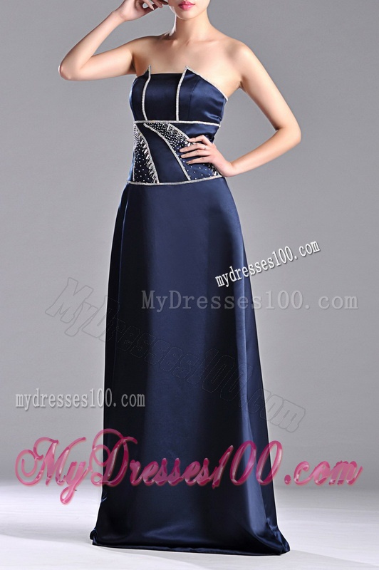 Fashionable Column Strapless Taffeta Long Mother of The Bride Dress in Navy Blue