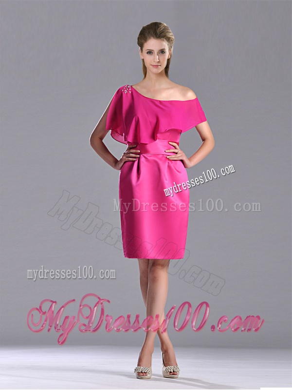 Latest Column One Shoulder Hot Pink Mother of The Bride Dress with Zipper Up