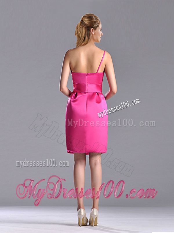 Latest Column One Shoulder Hot Pink Mother of The Bride Dress with Zipper Up