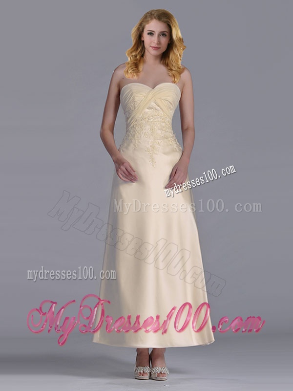Luxurious Tea Length Applique Decorated Bodice Mother of The Bride Dress in Off White