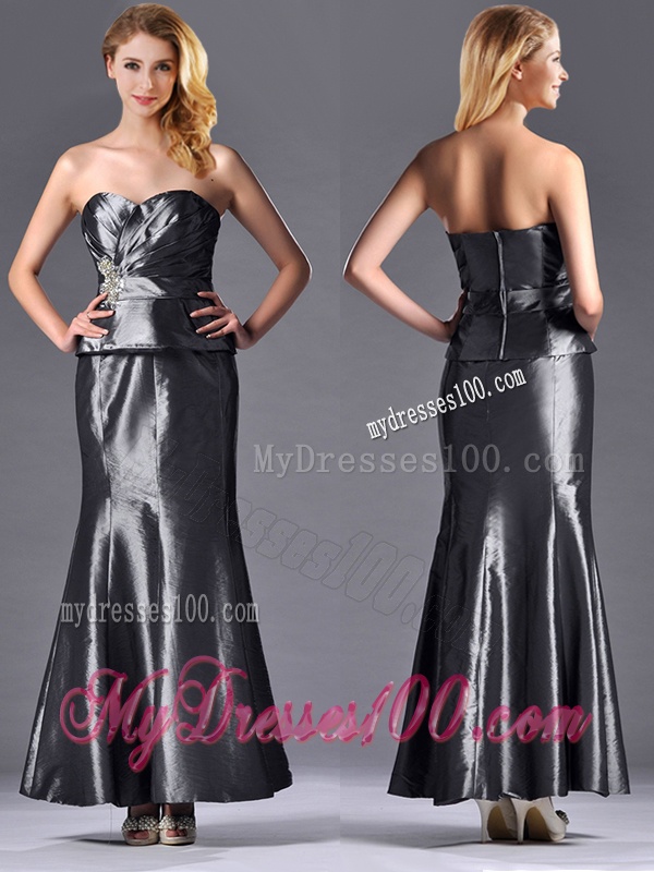 Mermaid Sweetheart Ankle-length Silver Mother of The Bride Dress with Beading