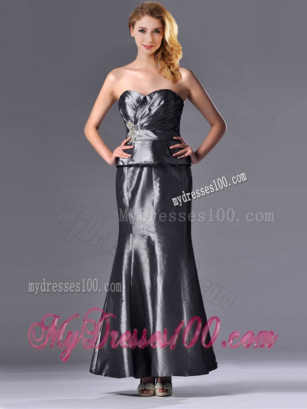 Mermaid Sweetheart Ankle-length Silver Mother of The Bride Dress with Beading