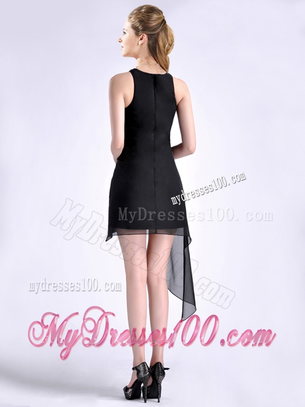 Modern Scoop Asymmetrical Black Chiffon Mother of The Bride Dress with Beading