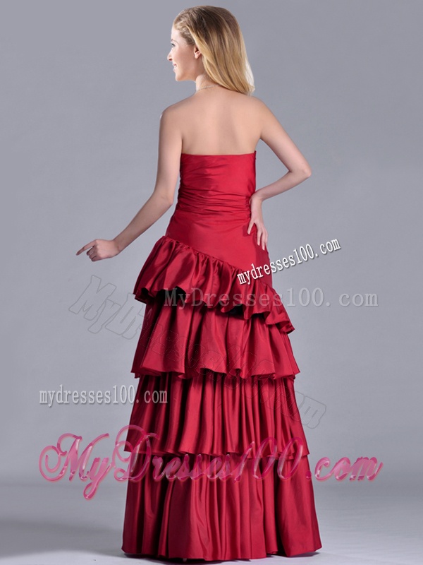 Modest Taffeta A Line Wine Red Mother of The Bride Dress with Ruffled Layers