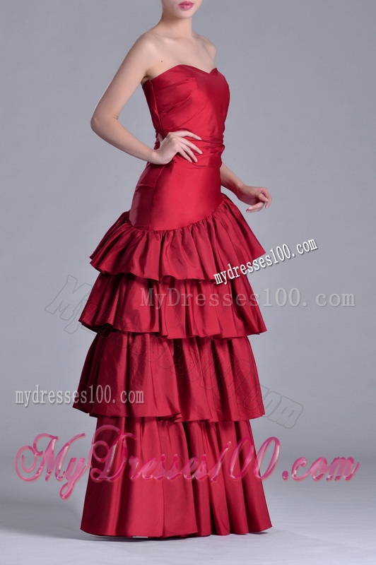 Modest Taffeta A Line Wine Red Mother of The Bride Dress with Ruffled Layers