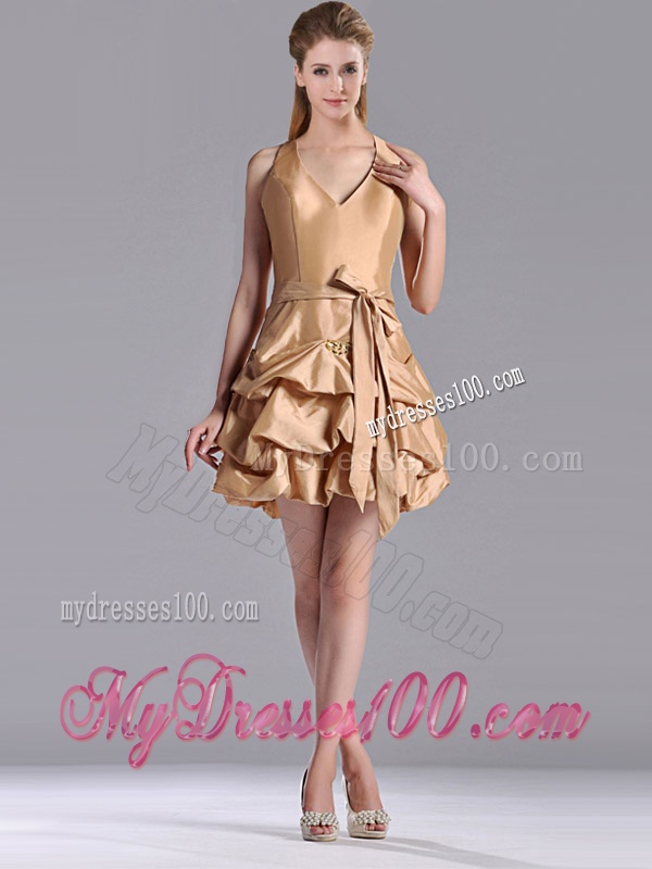 Most Popular Halter Top Champagne Mother of The Bride Dress with Bubbles and Bowknot