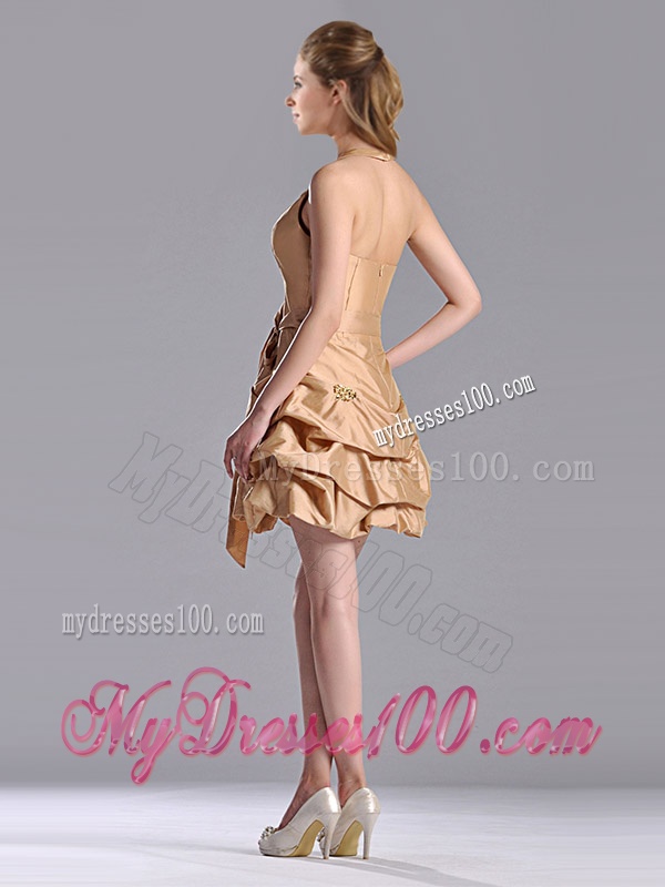 Most Popular Halter Top Champagne Mother of The Bride Dress with Bubbles and Bowknot