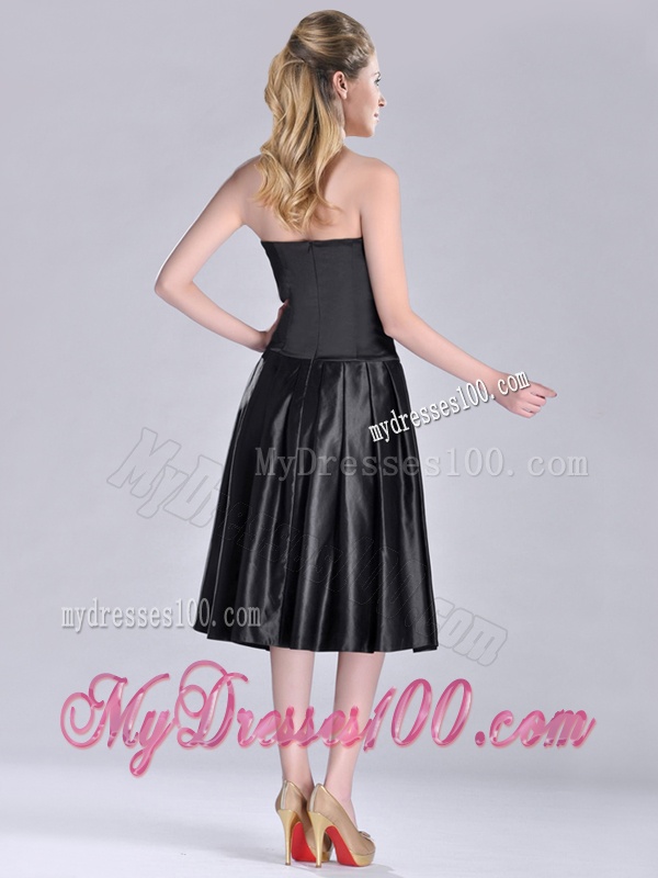 Most Popular Zipper Up Strapless Black Mother of The Bride Dress in Tea Length