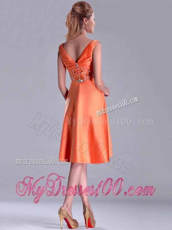New Arrivals V Neck Beaded Short Mother of The Bride Dress in Orange Red