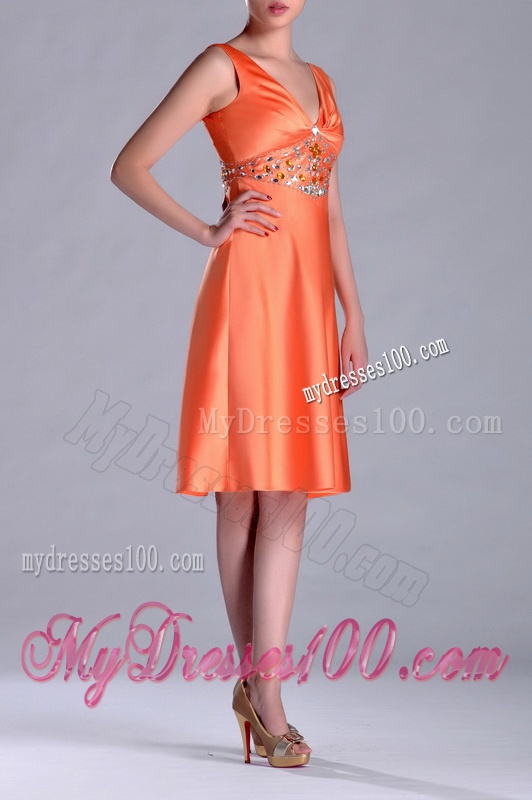 New Arrivals V Neck Beaded Short Mother of The Bride Dress in Orange Red