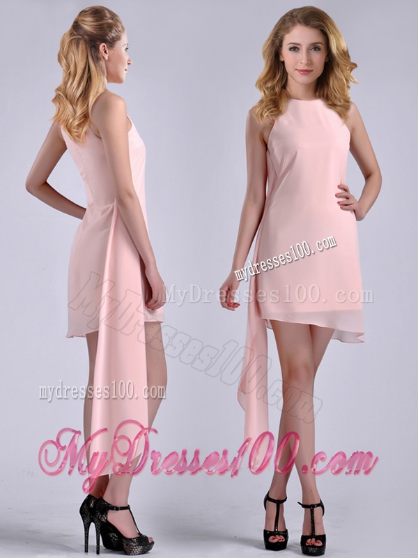 New Style Scoop Empire Chiffon Asymmetrical Mother of The Bride Dress in Baby Pink