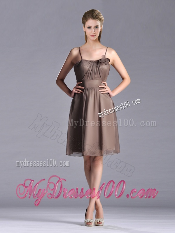 Popular Chiffon Brown Short Mother of The Bride Dress with Spaghetti Straps