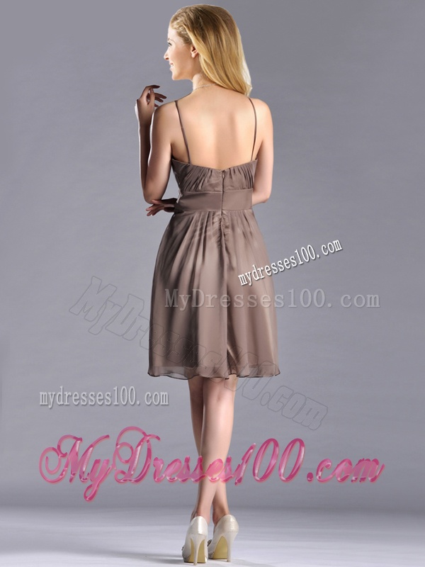 Popular Chiffon Brown Short Mother of The Bride Dress with Spaghetti Straps