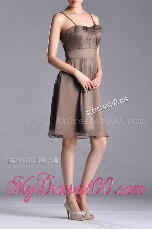 Popular Chiffon Brown Short Mother of The Bride Dress with Spaghetti Straps