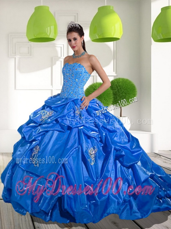 2016 Beading and Appliques Quinceanera Dresses with Brush Train