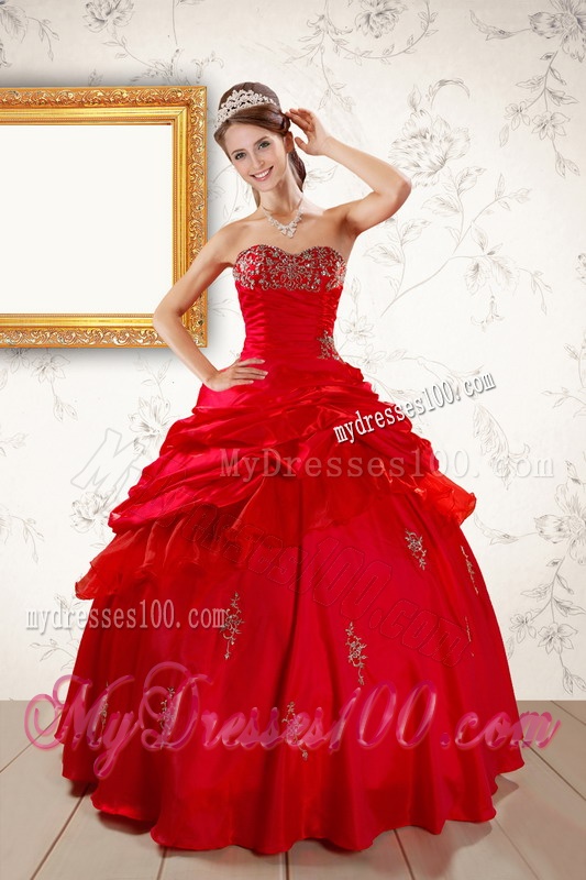 2016 Beautiful Beading Sweetheart Red Quinceanera Dresses