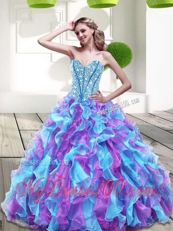 2016 Beautiful Sweetheart Multi Color Quinceanera Dresses with Beading and Ruffles