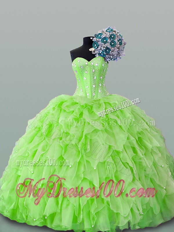 2016 Beautiful Sweetheart Yellow Green Beading Quinceanera Dresses with Ruffles