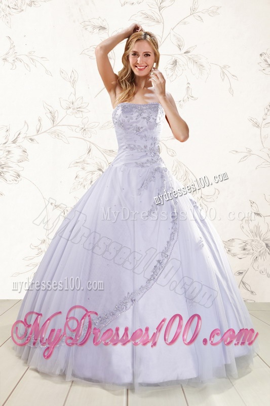 2016 Brand New Strapless Lavender Quinceanera Dresses with Appliques