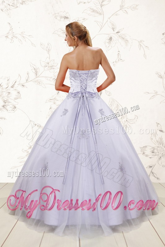 2016 Brand New Strapless Lavender Quinceanera Dresses with Appliques