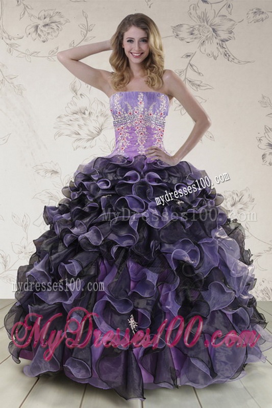 2016 Elegant Appliques and Ruffles Quinceanera Dresses in Multi Color