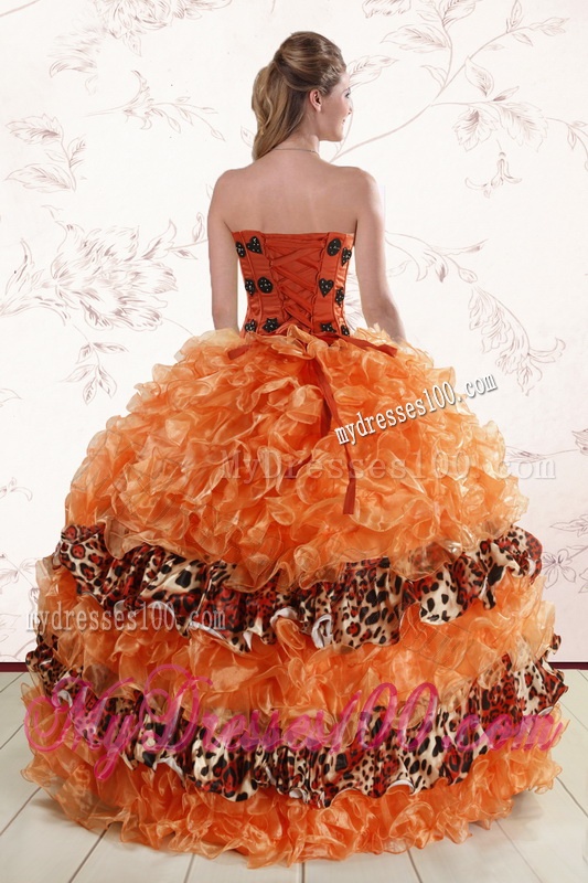 2016 Exquisite Sweetheart Leopard Quinceanera Dresses in Orange