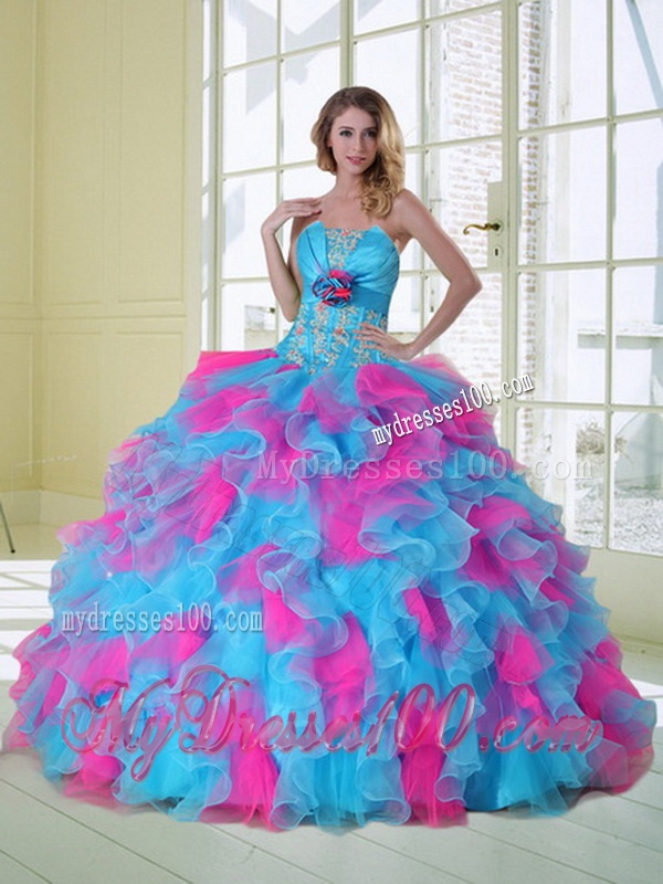 2016 New Style Multi Color Quinceanera Dress with Appliques and Ruffles
