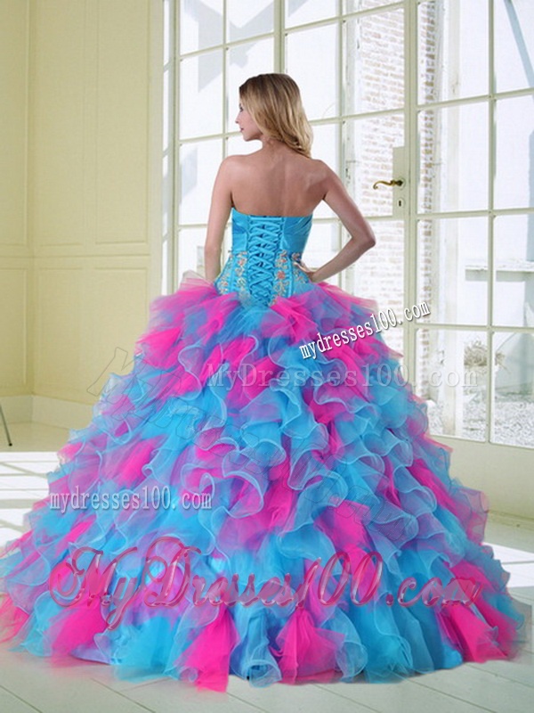 2016 New Style Multi Color Quinceanera Dress with Appliques and Ruffles