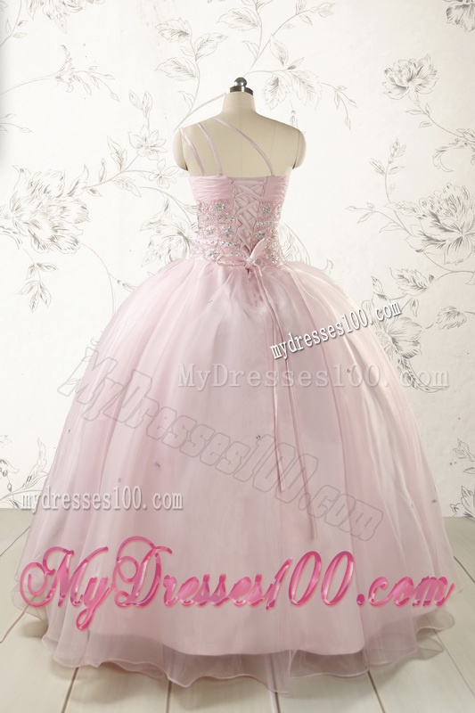 2016 One Shoulder Beading Light Pink Quinceanera Dresses