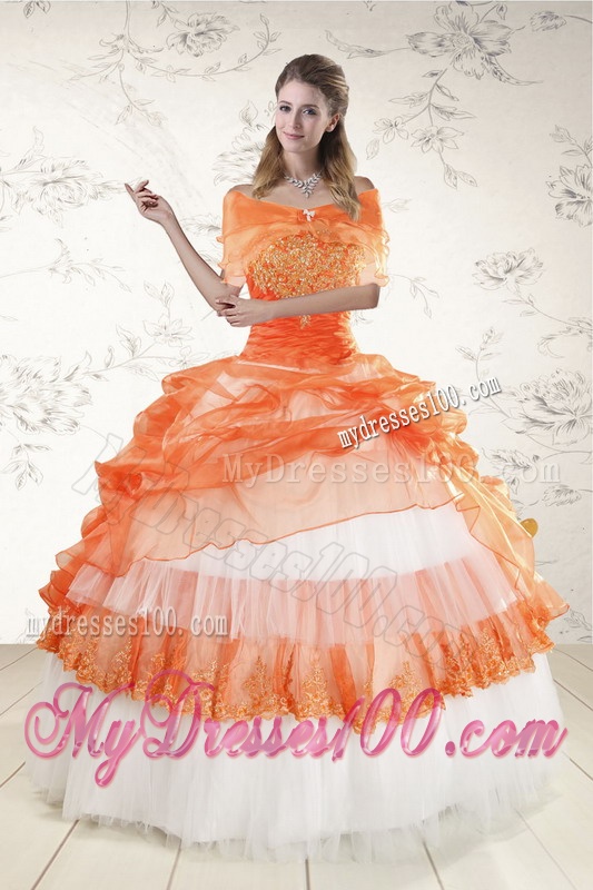 2016 Perfect Strapless Appliques and Beaded Quinceanera Dresses in Orange