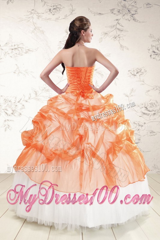 2016 Perfect Strapless Appliques and Beaded Quinceanera Dresses in Orange