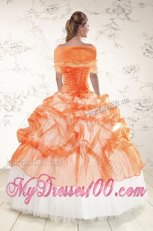 2016 Perfect Strapless Appliques and Beaded Quinceanera Dresses in Orange
