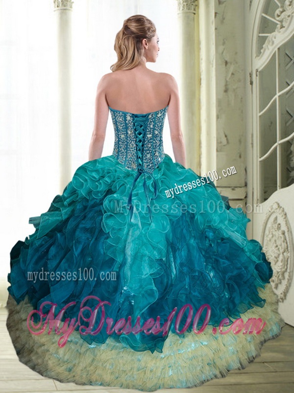 2016 Popular Beading and Ruffles Sweetheart Quinceanera Dresses in Multi Color