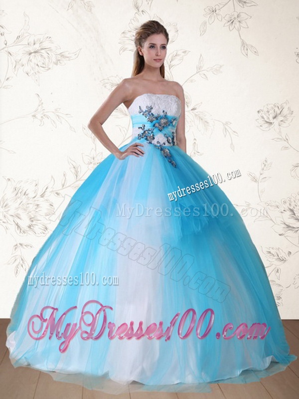 2016 Pretty Multi Color Strapless Quinceanera Dress with Appliques and Beading