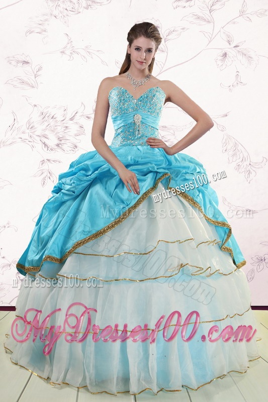 2016 Pretty Sweetheart Aqua Blue Quinceanea Dresses with Beading