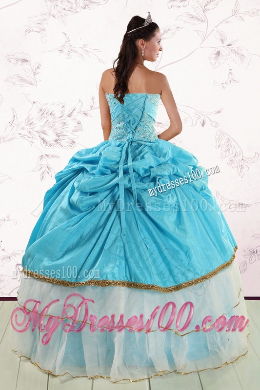 2016 Pretty Sweetheart Aqua Blue Quinceanea Dresses with Beading