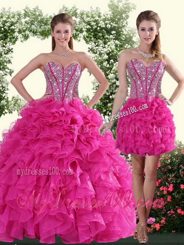 2016 Sweetheart Hot Pink Sweet 16 Dresses with Beading and Ruffles