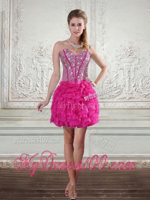 2016 Sweetheart Hot Pink Sweet 16 Dresses with Beading and Ruffles