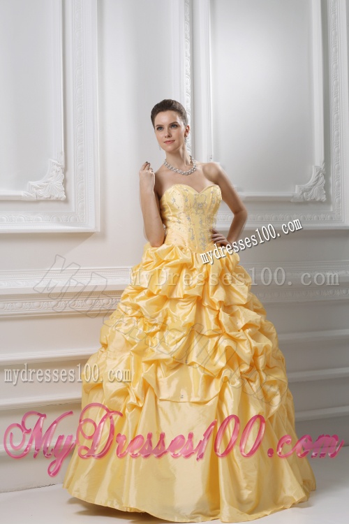 Ball Gown Sweetheart Beading Pick-ups Yellow Quinceanera Dress