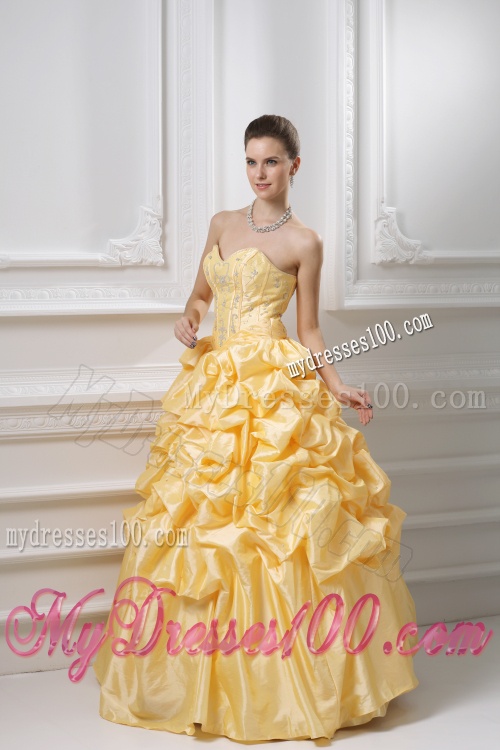 Ball Gown Sweetheart Beading Pick-ups Yellow Quinceanera Dress