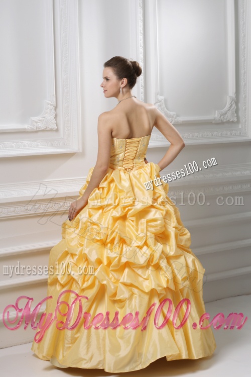 Ball Gown Sweetheart Beading Pick-ups Yellow Quinceanera Dress