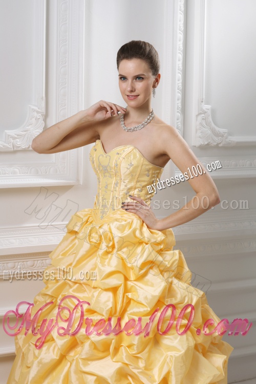 Ball Gown Sweetheart Beading Pick-ups Yellow Quinceanera Dress